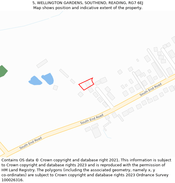 5, WELLINGTON GARDENS, SOUTHEND, READING, RG7 6EJ: Location map and indicative extent of plot