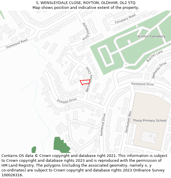 5, WENSLEYDALE CLOSE, ROYTON, OLDHAM, OL2 5TQ: Location map and indicative extent of plot