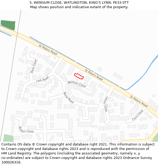 5, WENSUM CLOSE, WATLINGTON, KING'S LYNN, PE33 0TT: Location map and indicative extent of plot