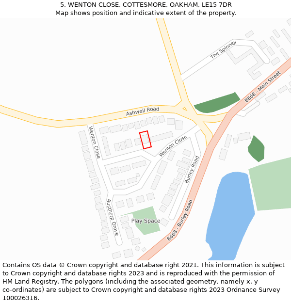 5, WENTON CLOSE, COTTESMORE, OAKHAM, LE15 7DR: Location map and indicative extent of plot