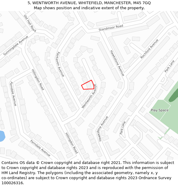 5, WENTWORTH AVENUE, WHITEFIELD, MANCHESTER, M45 7GQ: Location map and indicative extent of plot