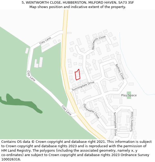 5, WENTWORTH CLOSE, HUBBERSTON, MILFORD HAVEN, SA73 3SF: Location map and indicative extent of plot