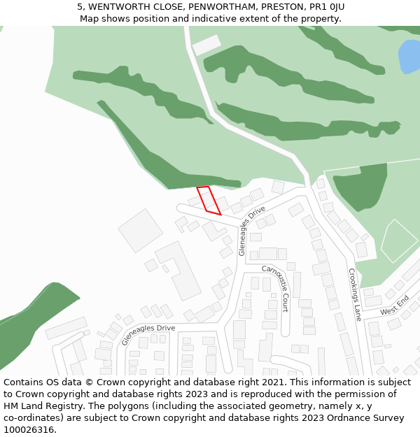 5, WENTWORTH CLOSE, PENWORTHAM, PRESTON, PR1 0JU: Location map and indicative extent of plot