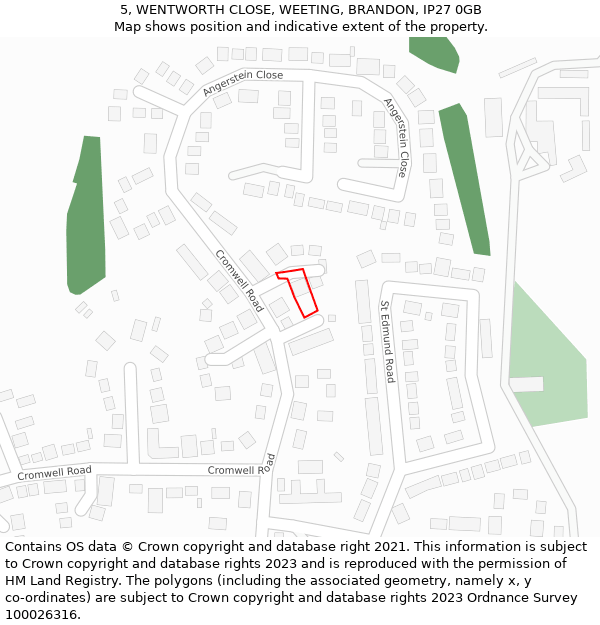 5, WENTWORTH CLOSE, WEETING, BRANDON, IP27 0GB: Location map and indicative extent of plot