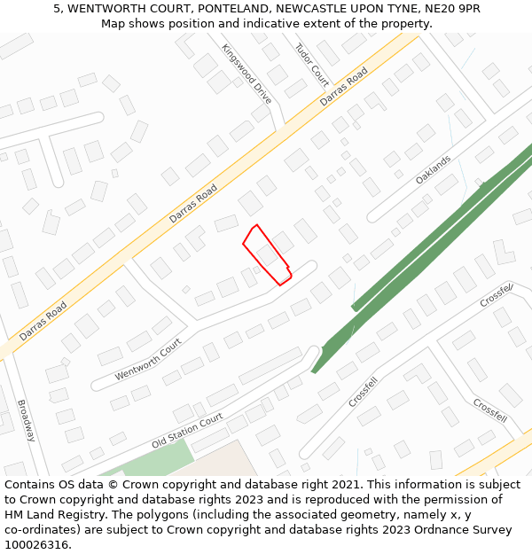 5, WENTWORTH COURT, PONTELAND, NEWCASTLE UPON TYNE, NE20 9PR: Location map and indicative extent of plot