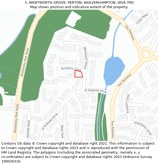 5, WENTWORTH GROVE, PERTON, WOLVERHAMPTON, WV6 7RD: Location map and indicative extent of plot