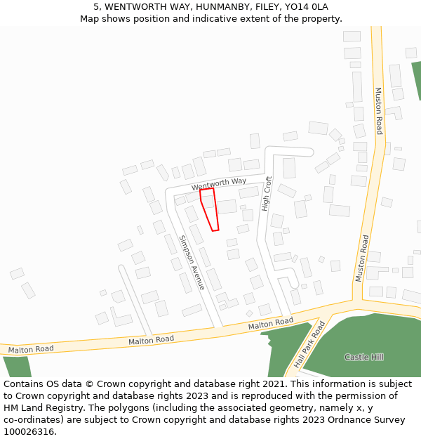 5, WENTWORTH WAY, HUNMANBY, FILEY, YO14 0LA: Location map and indicative extent of plot