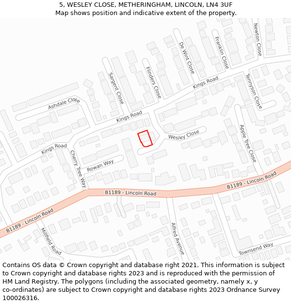 5, WESLEY CLOSE, METHERINGHAM, LINCOLN, LN4 3UF: Location map and indicative extent of plot