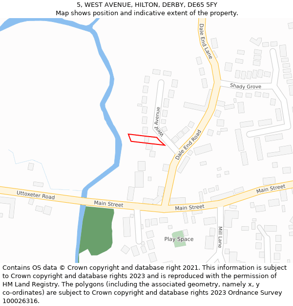 5, WEST AVENUE, HILTON, DERBY, DE65 5FY: Location map and indicative extent of plot