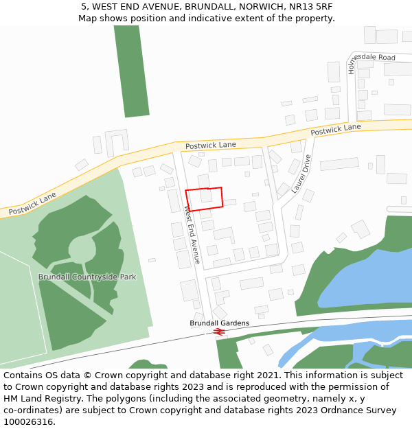 5, WEST END AVENUE, BRUNDALL, NORWICH, NR13 5RF: Location map and indicative extent of plot