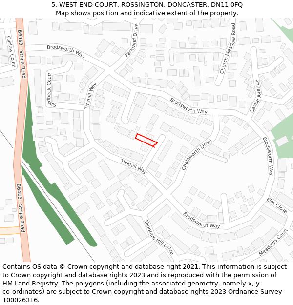 5, WEST END COURT, ROSSINGTON, DONCASTER, DN11 0FQ: Location map and indicative extent of plot