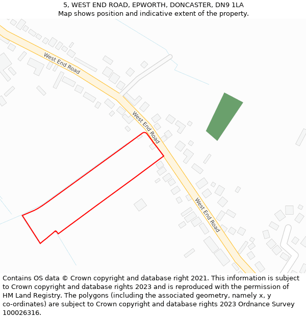 5, WEST END ROAD, EPWORTH, DONCASTER, DN9 1LA: Location map and indicative extent of plot
