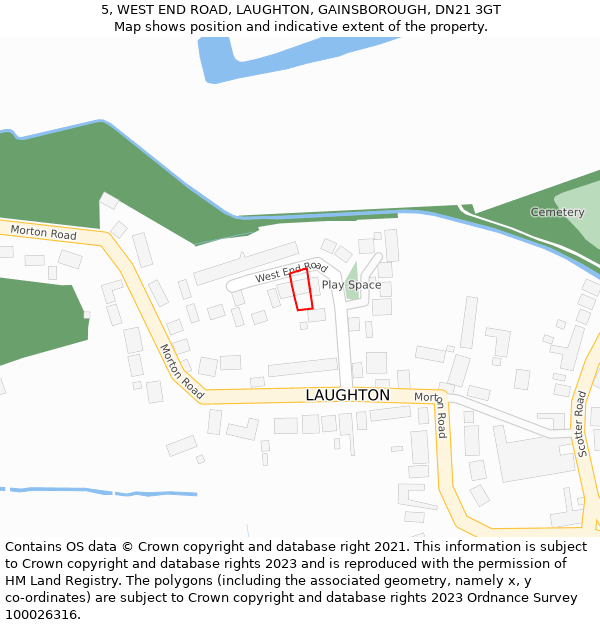 5, WEST END ROAD, LAUGHTON, GAINSBOROUGH, DN21 3GT: Location map and indicative extent of plot