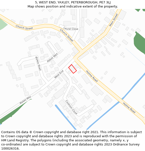 5, WEST END, YAXLEY, PETERBOROUGH, PE7 3LJ: Location map and indicative extent of plot