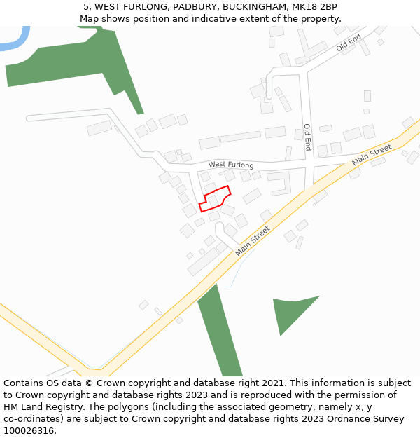 5, WEST FURLONG, PADBURY, BUCKINGHAM, MK18 2BP: Location map and indicative extent of plot