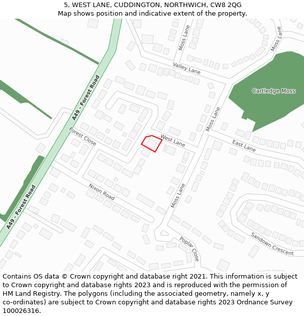 5, WEST LANE, CUDDINGTON, NORTHWICH, CW8 2QG: Location map and indicative extent of plot