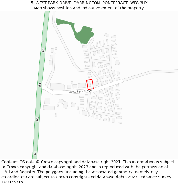 5, WEST PARK DRIVE, DARRINGTON, PONTEFRACT, WF8 3HX: Location map and indicative extent of plot