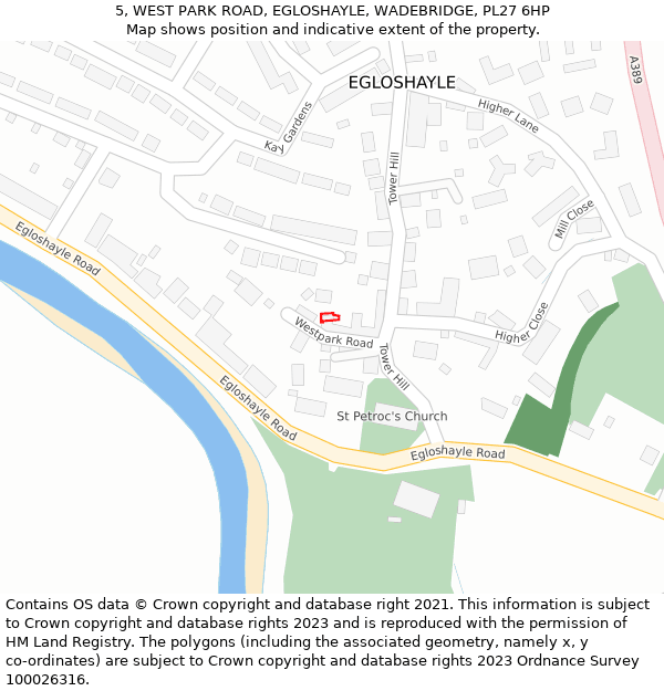 5, WEST PARK ROAD, EGLOSHAYLE, WADEBRIDGE, PL27 6HP: Location map and indicative extent of plot