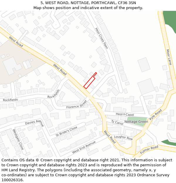 5, WEST ROAD, NOTTAGE, PORTHCAWL, CF36 3SN: Location map and indicative extent of plot