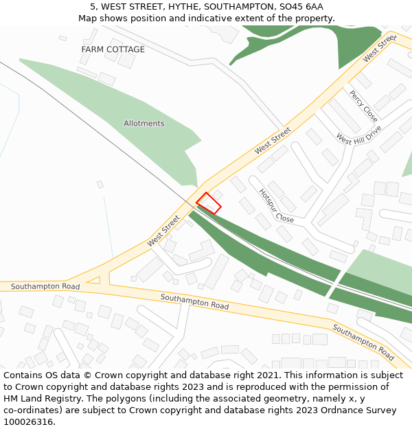 5, WEST STREET, HYTHE, SOUTHAMPTON, SO45 6AA: Location map and indicative extent of plot