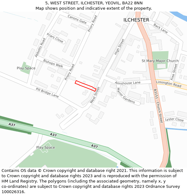 5, WEST STREET, ILCHESTER, YEOVIL, BA22 8NN: Location map and indicative extent of plot