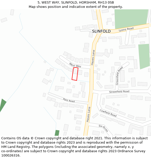 5, WEST WAY, SLINFOLD, HORSHAM, RH13 0SB: Location map and indicative extent of plot