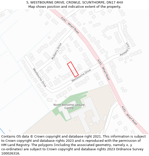 5, WESTBOURNE DRIVE, CROWLE, SCUNTHORPE, DN17 4HX: Location map and indicative extent of plot