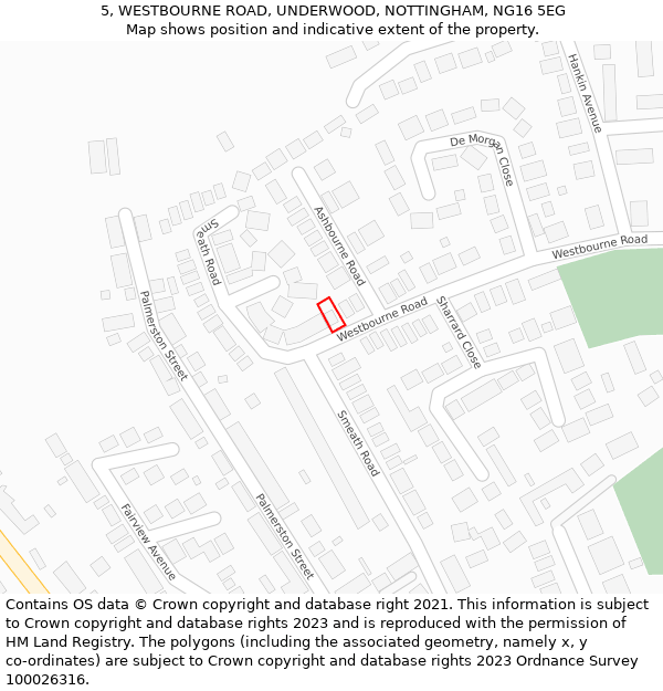 5, WESTBOURNE ROAD, UNDERWOOD, NOTTINGHAM, NG16 5EG: Location map and indicative extent of plot