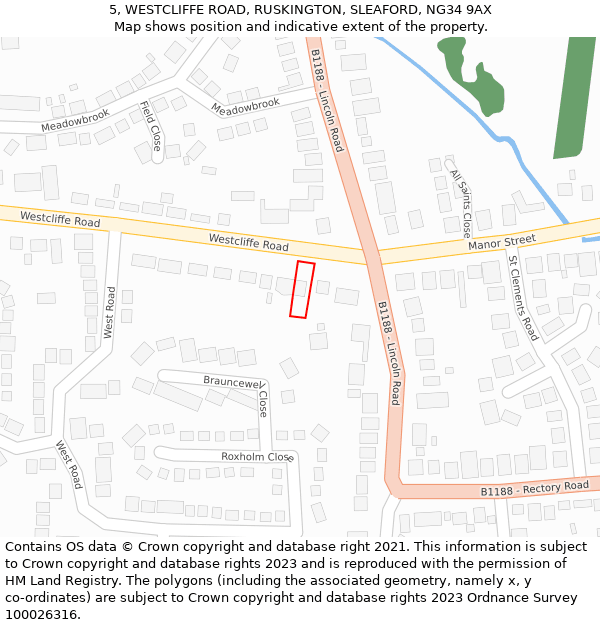 5, WESTCLIFFE ROAD, RUSKINGTON, SLEAFORD, NG34 9AX: Location map and indicative extent of plot