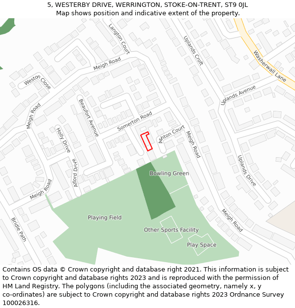 5, WESTERBY DRIVE, WERRINGTON, STOKE-ON-TRENT, ST9 0JL: Location map and indicative extent of plot