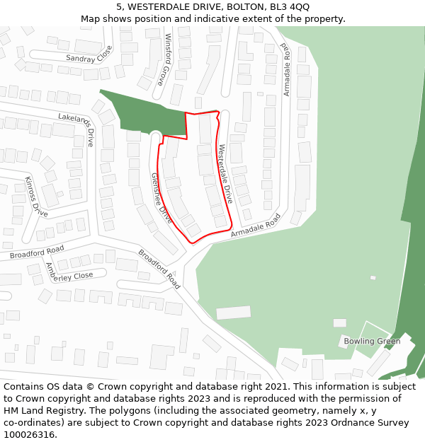 5, WESTERDALE DRIVE, BOLTON, BL3 4QQ: Location map and indicative extent of plot