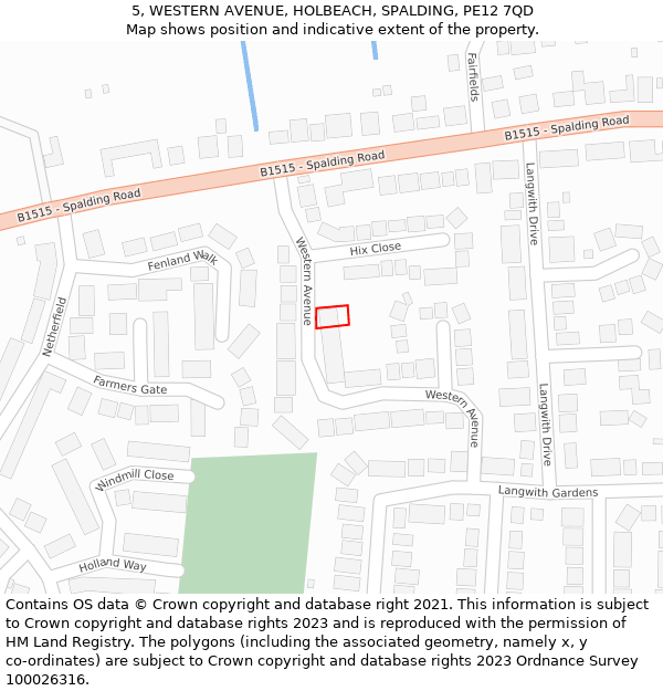 5, WESTERN AVENUE, HOLBEACH, SPALDING, PE12 7QD: Location map and indicative extent of plot