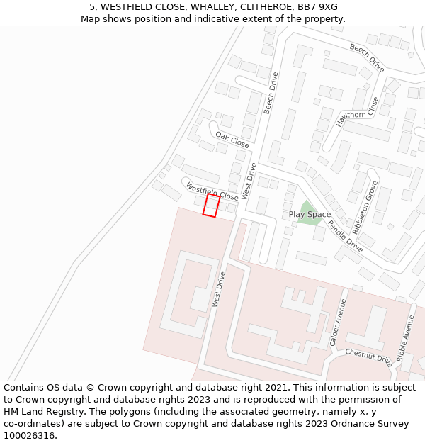 5, WESTFIELD CLOSE, WHALLEY, CLITHEROE, BB7 9XG: Location map and indicative extent of plot