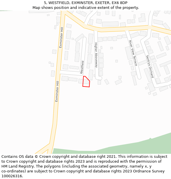 5, WESTFIELD, EXMINSTER, EXETER, EX6 8DP: Location map and indicative extent of plot