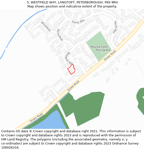 5, WESTFIELD WAY, LANGTOFT, PETERBOROUGH, PE6 9RH: Location map and indicative extent of plot