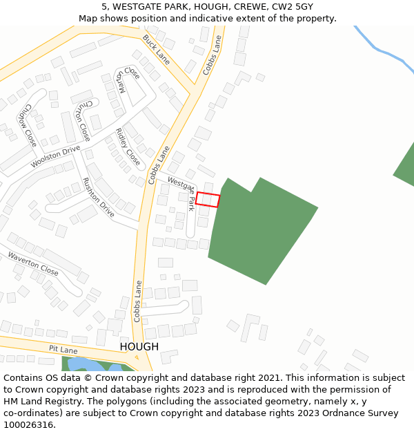 5, WESTGATE PARK, HOUGH, CREWE, CW2 5GY: Location map and indicative extent of plot