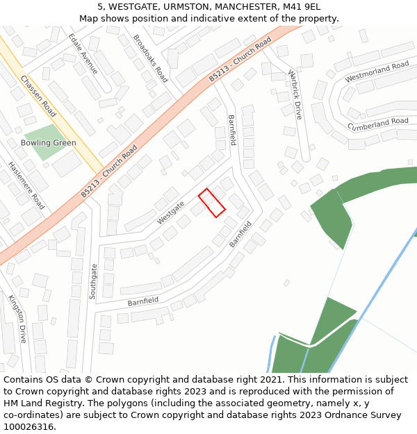 5, WESTGATE, URMSTON, MANCHESTER, M41 9EL: Location map and indicative extent of plot