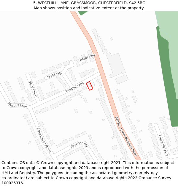 5, WESTHILL LANE, GRASSMOOR, CHESTERFIELD, S42 5BG: Location map and indicative extent of plot