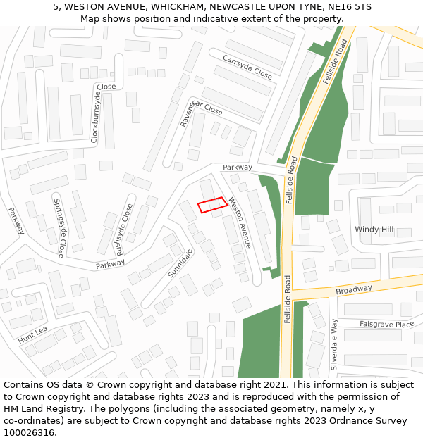 5, WESTON AVENUE, WHICKHAM, NEWCASTLE UPON TYNE, NE16 5TS: Location map and indicative extent of plot