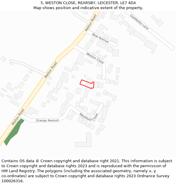 5, WESTON CLOSE, REARSBY, LEICESTER, LE7 4DA: Location map and indicative extent of plot