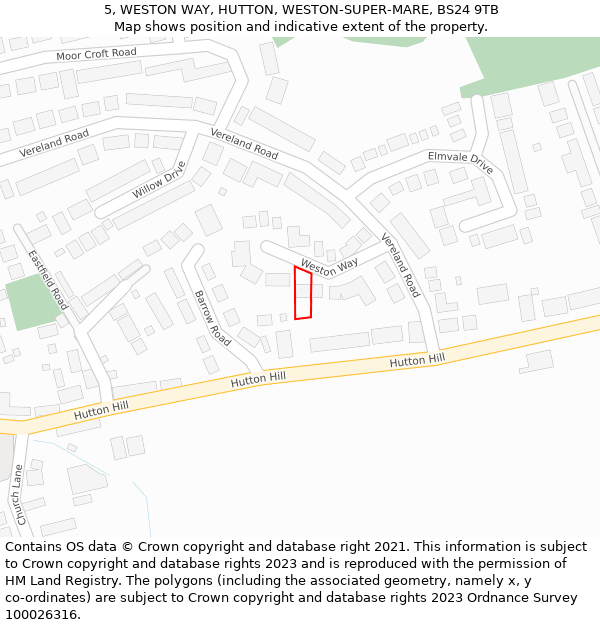 5, WESTON WAY, HUTTON, WESTON-SUPER-MARE, BS24 9TB: Location map and indicative extent of plot