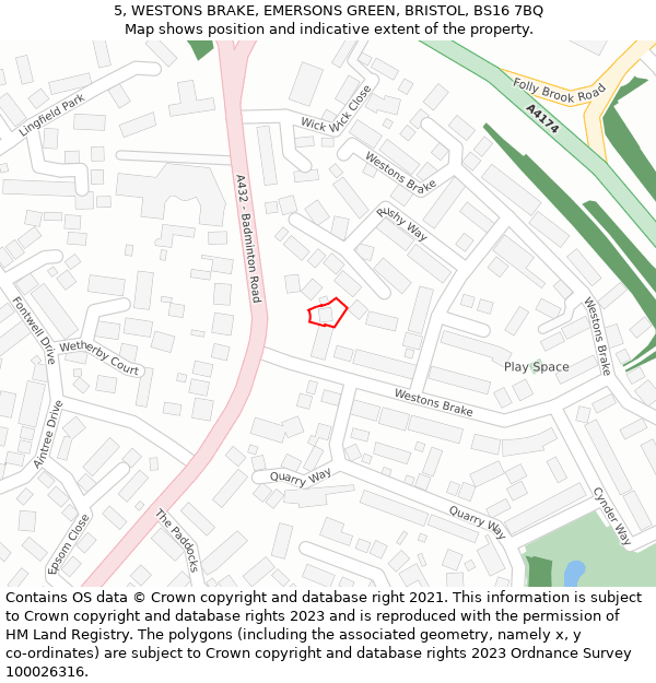 5, WESTONS BRAKE, EMERSONS GREEN, BRISTOL, BS16 7BQ: Location map and indicative extent of plot