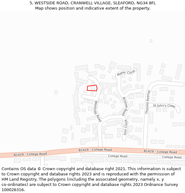 5, WESTSIDE ROAD, CRANWELL VILLAGE, SLEAFORD, NG34 8FL: Location map and indicative extent of plot