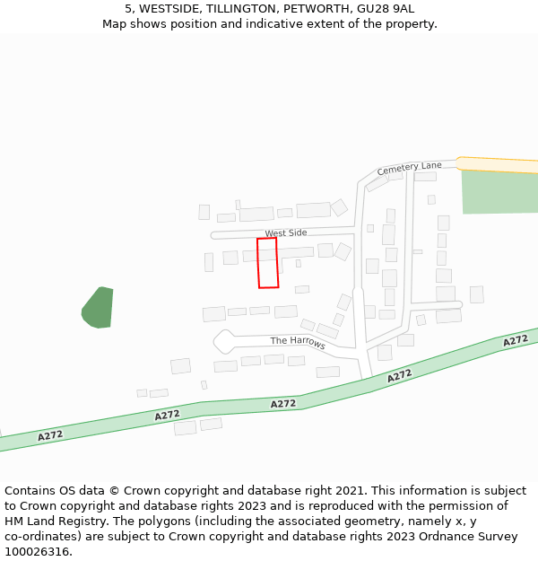 5, WESTSIDE, TILLINGTON, PETWORTH, GU28 9AL: Location map and indicative extent of plot