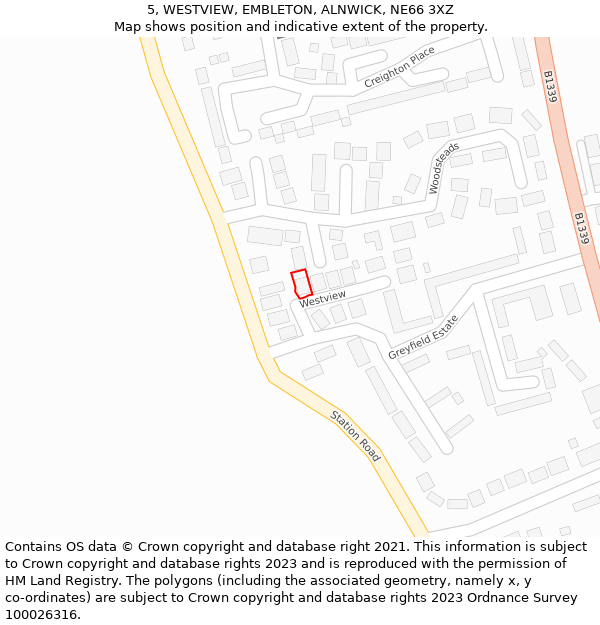 5, WESTVIEW, EMBLETON, ALNWICK, NE66 3XZ: Location map and indicative extent of plot