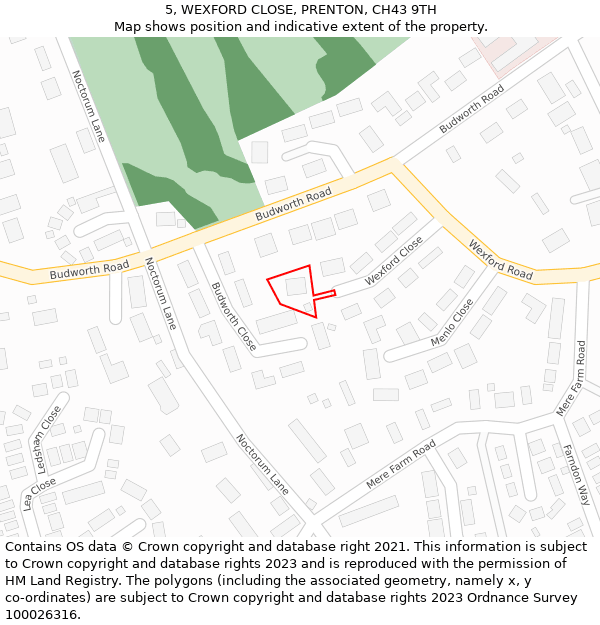 5, WEXFORD CLOSE, PRENTON, CH43 9TH: Location map and indicative extent of plot