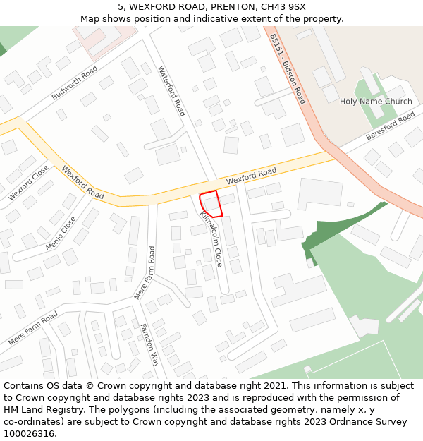 5, WEXFORD ROAD, PRENTON, CH43 9SX: Location map and indicative extent of plot