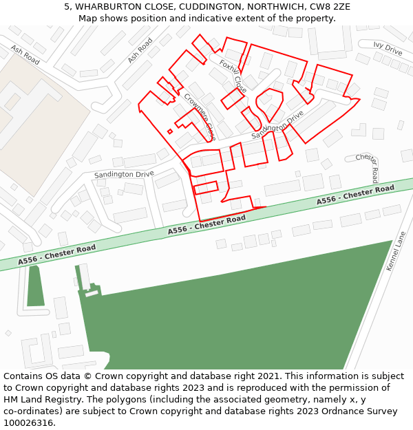 5, WHARBURTON CLOSE, CUDDINGTON, NORTHWICH, CW8 2ZE: Location map and indicative extent of plot