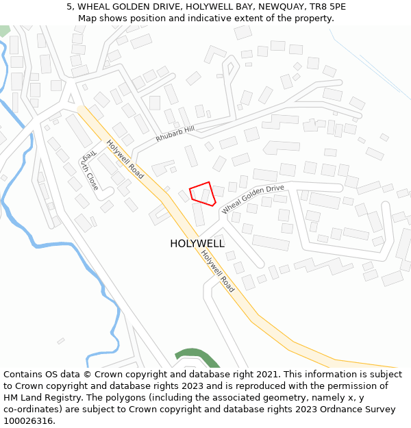 5, WHEAL GOLDEN DRIVE, HOLYWELL BAY, NEWQUAY, TR8 5PE: Location map and indicative extent of plot