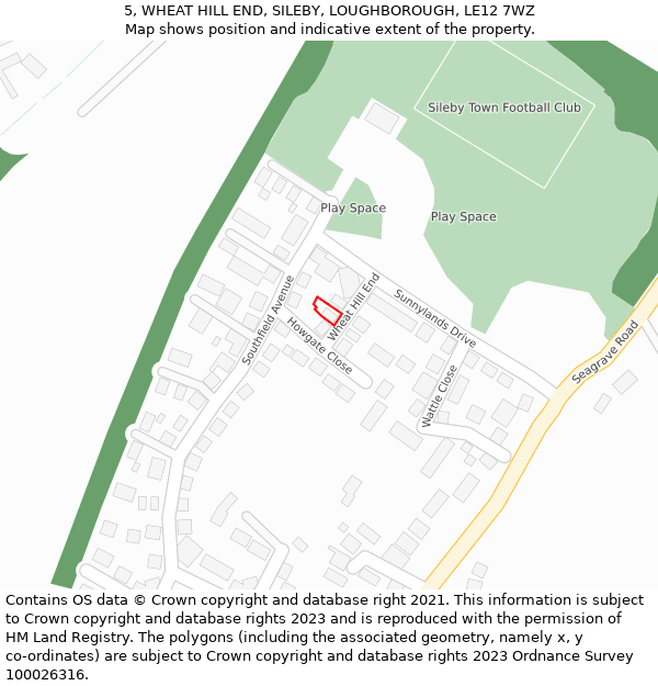5, WHEAT HILL END, SILEBY, LOUGHBOROUGH, LE12 7WZ: Location map and indicative extent of plot